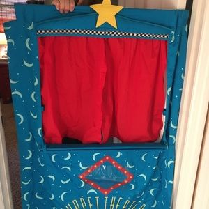 Hand puppet theater with hand and finger puppets